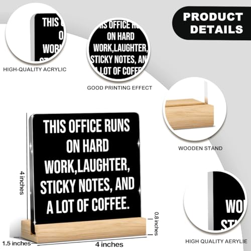 Funny Office Decor Funny Desk Decor Coworker Gifts Runs on Hard Work Acrylic Humor Gifts for Women Men Boss Coworker Home Office Decorations - color: This Office Runs On Hard Work,Laughter, Sticky Notes, And A Lot Of Coffee.