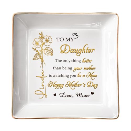 Personalized Daughter Jewelry Dish, To My Daughter Ring Dish for Mothers Day Decorations, Mothers Day Birthday Gifts for Daughter, Mothers Day Jewelry Dish with Birth Month Flower - color: Style 2