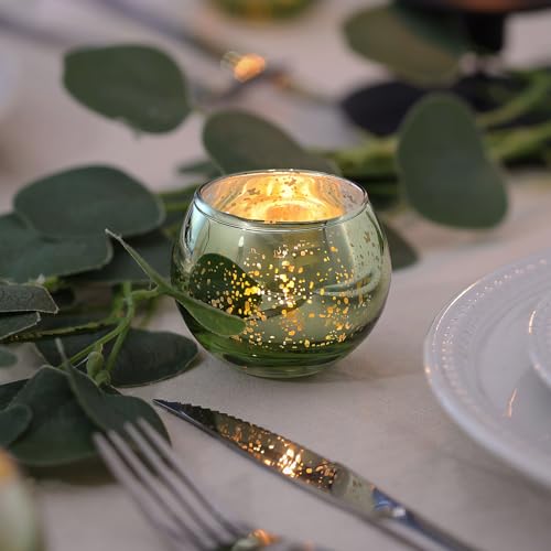 LAMORGIFT 24 Pcs Green Candle Holder for Wedding Decor- Sage Green Mercury Glass Votives for Bridal Shower, Tea Party Table Centerpieces, Vintage Rustic Wedding - color: Green