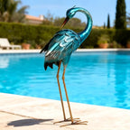 chisheen Crane Garden Statues, Metal Garden Crane Outdoor, Blue Heron Sculpture Metal Yard Art, Large Heron Decoy, Bird Statues, Lawn Ornaments for Backyard Pond Patio Porch Outside Decorations