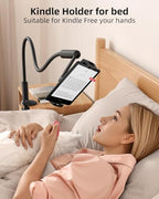 SAIJI 47" Gooseneck Kindle Holder, Tablet Holder for Bed with Upgraded Base, iPad Stand with Flexible Lazy Arm, Compatible with iPad mini Pro Air, Kindle, Galaxy or Other 4.7-11" Device (Black) - color: Black