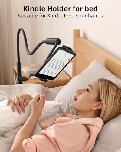SAIJI 47" Gooseneck Kindle Holder, Tablet Holder for Bed with Upgraded Base, iPad Stand with Flexible Lazy Arm, Compatible with iPad mini Pro Air, Kindle, Galaxy or Other 4.7-11" Device (Black) - color: Black