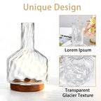 Clear Glass Vase Flower, Rippled Flower Vases with Wooden Base, 10-inch Modern Round Vases, Suitable for Living Room, Dining Room... (10in) - size: 10in