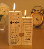 New Mom Gifts – Wooden Candle Holder with Poem – Gift for New Mom After Birth, Postpartum Gifts, Pregnancy Gifts for Expecting Mom, Push Presents, First Time Mom Gift - size: NEW MOM