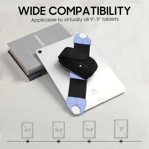 FINTIE Universal Tablet Hand Strap Holder for 9-11 Inch Tablets eReaders, 360 Degrees Swivel PU Leather Secure Portable Adjustable Handle Grip for iPad, Galaxy Tab and 9-11" Tablets (Blue) - color: Blue