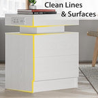 LIKIMIO Night Stand with Charging Station, Modern White Nightstand with LED Light and Drawers, Bedside Tables/End Table for Bedroom - color: White