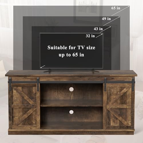 YESHOMY TV Stand for Televisions up to 65 Inches, with Sliding Barn Doors and Storage Cabinets, Console Table and Media Furniture for Living Room, 58 Inch, Barnwood - color: Barnwood, style: Sliding Barn Doors TV Stand