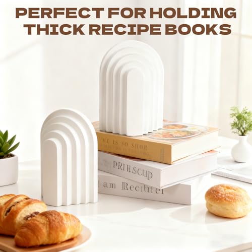 2 Pack Concrete Book Ends Layered Arch Design Book Stopper Holders for Aesthetic Decor Decorative Heavy Duty Bookends for Shelves Cookbooks Modern Home Desk Office