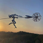 Fcteap Flower Fairy Dancing with Dandelion Garden Art Sculpture Stainless Steel Statue Christmas Halloween Decoration for Outdoor Yard Courtyard Lawn Patio Metal Ornaments (Wave) - style: Wave