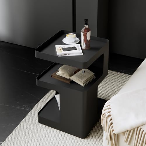 Black Side Table,Modern end Table for Sofa & Couch,3-Tier Metal nightstand,Small Bedside Table with Storage for Bedroom,Living Room,Small Space.No Assembly Required - color: Black