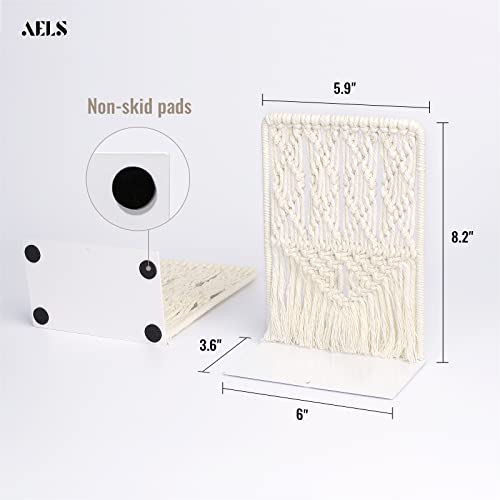 AELS Boho Macrame Bookends with Tassels, Heavy Duty Metal Book Ends, Decorative Unique Bookend Supports for Shelves, Stopper for Books/Movies/CD, Farmhouse Decoration,Thanksgiving - color: Beige(diamond)