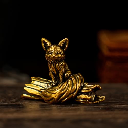 CHOVY 100% Solid Brass Long Tail Fox Sculpture | Handcrafted Collectible Figurine | Vintage Desk Decor for Home Office, Bookshelf & Cabinets | Animal Statue Art Gift - color: Long Tail Fox