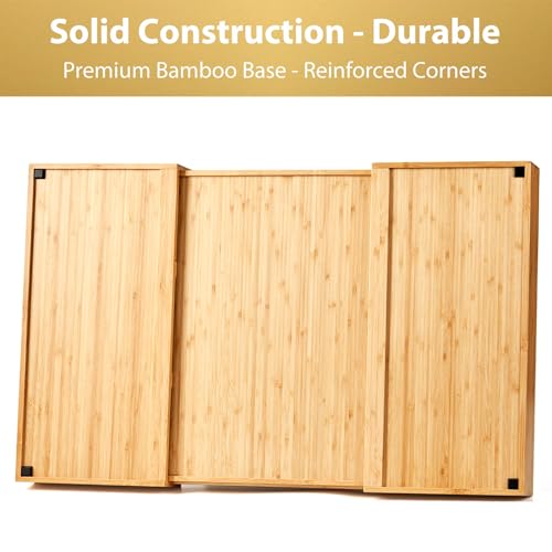 Umilife Extra Large Expandable Kitchen Drawer Organizer for Utensil and Junk, 19" Deep for Big Drawer, 17" to 28" Adjustable Bamboo Wood Drawer Divider, Cutlery Tray, Flatware Holder - style: For Utensil (17"~28" x 19")