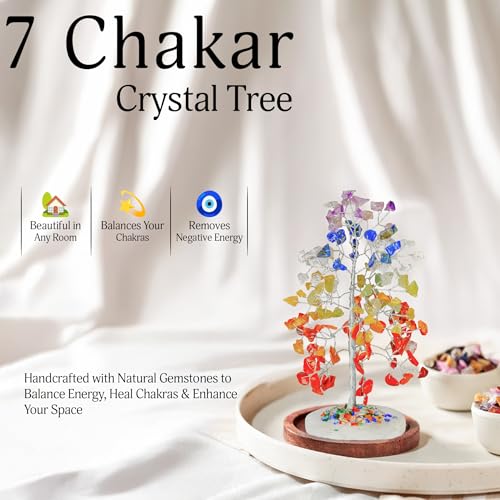 YATSKIA 7 Chakra Tree of Life Crystal Tree | Birthday Gifts for Women | Healing Crystals Gemstone Tree | Crystal Gifts for Mom | Home Office Decor | Handcrafted Unique Gifts - color: #1 Seven Chakra Agate Slice Base