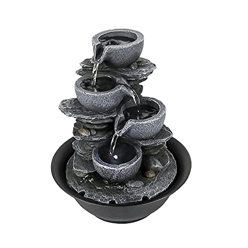 10.6inch Rock Indoor Water Fountain Zen Meditation Tabletop Fountain with LED Light for Home Office Bedroom - color: 10 3/5"_1