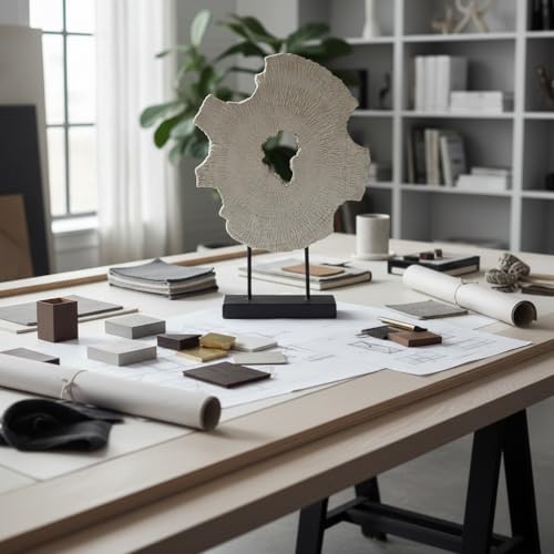 Modern Abstract Decorative Sculpture, Dining Living Room Desk Decor,Geometric Home Decor Statues,Shelf Top Decor Aesthetics, Wood Grain White - color: 13.58"wood Grain White