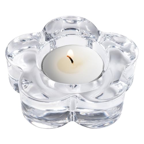 Karma Glass Flower Tealight Holder - Chunky Glass Candle Holder for Home & Party Decor, Wedding Table Centerpiece - color: Clear