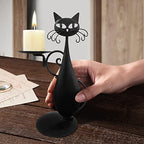 Black Cat Candle Holder for Pillar Candles Led Flameless Candles, Retro Rustic Farmhouse Home Metal Cat Decor Candlestick for Centerpiece, Dining Table, Housewarming Gifts