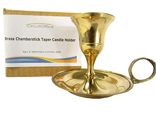 CircuitOffice Brass Chamberstick Taper Candle Holder with Finger Ring, 3 1/4" Wide x 2 1/4" High, for Candle Burning, Decoration, Wicca, Altars, Gift, Item Display