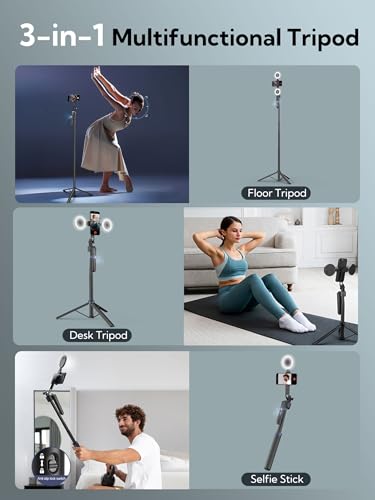 USKEYVISION Auto Face Tracking Tripod 360 Rotation,Phone Tripod for iPhone w/Fill Light,Selfie Stick for iPhone w/Remote Control,70” Phone Holder Video Recording for Content Creators TikTok(UTK-02) - size: UTK-02(with 2 fill lights)