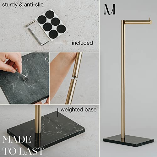 MARMOLUX ACC Free Standing Gold Toilet Paper Holder Stand with Black Marble Base and Storage | 4 Jumbo Roll Bathroom Hardware Toilet Tissue Organizer | Stainless Steel Bathroom Decor Accessory - color: Gold Brushed/Black Marble