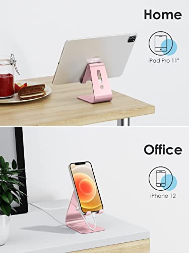 OMOTON Upgraded Aluminum Cell Phone Stand for Desk, C1 Durable Cellphone Dock with Protective Pads, Smart Stand Designed for iPhone17, 16/15/14/13 Pro Max Air, iPad mini, Android Phones,Rose Gold - color: Rose Gold