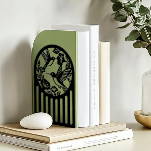Peacoblue Metal Bookends for Shelves, Modern Decorative Heavy Duty Study Book Ends Stoppers for Office, Desk, Shelf, Room 5.3"x4.3"x7.9" Cast Iron Simple Tall Bookends 1 Pair (Hummingbird and Flower) - style: Hummingbird and Flower