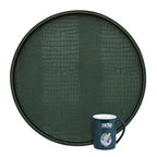 HofferRuffer Round Serving Tray 20'', Elegant Faux Leather Circle Ottoman Table Tray, Serve Tea Coffee Breakfast in Bedroom Living Room Kitchen(Green, 20") - color: Green, size: 20"