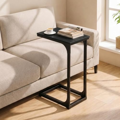 TEMI C Shaped End Table for Couch - Small Side Table and TV Tray for Eating or Laptop, Accent Desk for Chair or Sofa, Easy Assembly, Space-Saving Design for Living Room or Bedroom,Black - color: Black