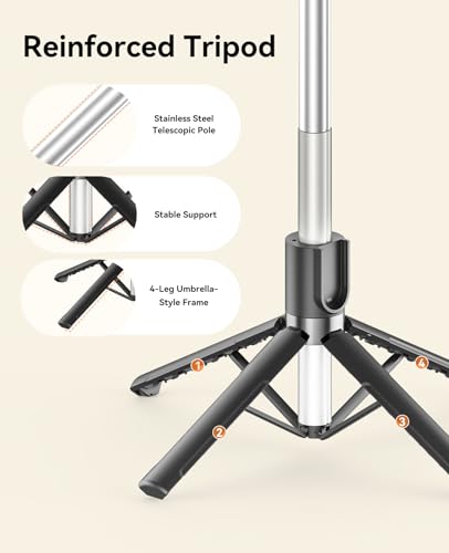 ORICO 41'' Tripod for iPhone, Portable Selfie Stick Tripod, 4-Leg Stable Base with Wireless Remote, Extendable Stand & 360° Rotating Holder, Lightweight for Travel, Vlog & Content Creation - SPN100 - size: 41''