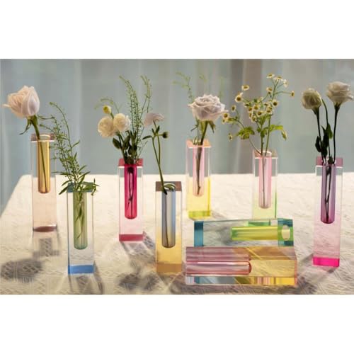 Acrylic Vase, Bud Vase for Centerpieces, Maximalist Decor Cute Flowers Vases for Modern Home, Office, Bedroom, Living Room, Dining Table (Blue, Yellow) - color: Blue, Yellow