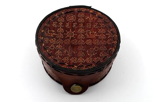 Brass Compass - Antique Brass Sundial Compass Marine Boat Gift Pocket Sun Dial in Box Nautical Marine Gift Sun Clock Pirate Ship Replica Watch - color: Red/Gold