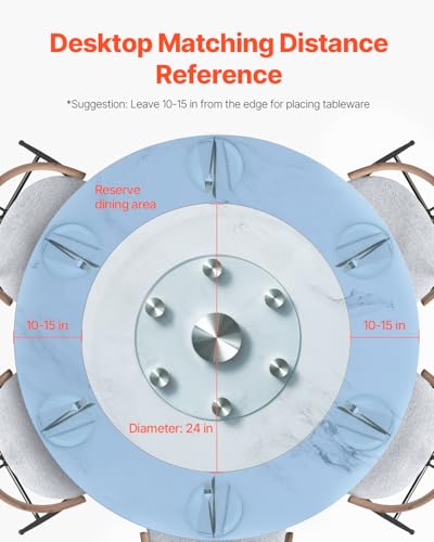 VEVOR 24 in Glass Lazy Susan Turntable, Tempered Glass Dining Table Centerpiece with 6 Rotating Wheels, 360° Smooth and Silent Spin Tabletop Rotating Tray, for Family Gatherings, Banquets & Weddings - size: 24 "