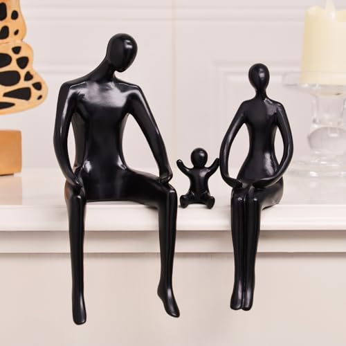 Quoowiit Black Bookshelf Decor Family Sculpture, Abstract Art Ornament Coffee Table Decor, Modern Aesthetic Family Figurine Decoration for Home Office Shelf Table Desk Living Room Set of 3 - color: Black