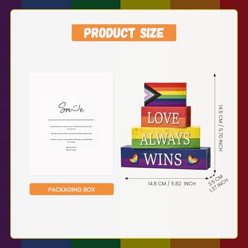 Smile Pride Month "Love Always Wins" Wooden Tabletop Decor LGBTQ+ Rainbow Wood Sign Desktop Plaque Set for Home, Office, Party Decor - Gay Pride Gift - style: LGBT