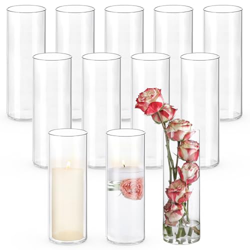 UPBUD 12pcs Glass Cylinder Vases for Centerpieces | 10 Inch Tall Flower Vase for Wedding Decorations, Floating Candle Holders for Dinner Table, Bridal Shower, Office Home Décor - color: 10 Inch