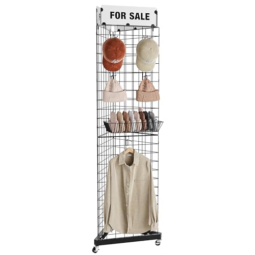 Triangular Grid Wall Panels for Vendor Booth - Gridwall Display Stand with Accessory 24 Hooks, 1 Set Display Racks for Vendor Events (Black)