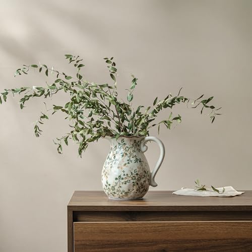 SURE YUESI 7.9" Green Pitcher Vase with Handle, Vintage Chinoiserie Ceramic Floral Vase, Rustic Farmhouse Home Decor for Living Room, Bookshelf, Mantel Decor, Mom Gift, Set of 1 - color: 01-green and Beige