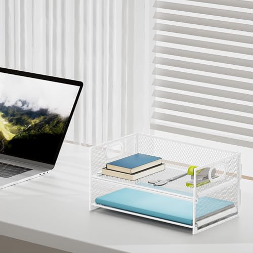 Marbrasse 2 Tier Paper Organizer Letter Tray, Mesh File Organizer with Handle, Paper Sorter Desk Organizer for Home Office Supplies - 2P White - color: 2p White
