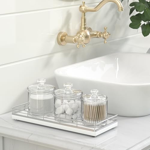 Bathroom Tray for Counter, Oak Wooden 11.2" L Vanity Tray for Jewelry Candle Makeup Perfume, Holder for Coffee Table Decor Bar Silver - color: Silver, size: 11" x 4.3" x 1.5"