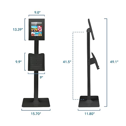 Mount-It! Anti-Theft iPad Tablet Floor Stand Kiosk with Literature Holder, Lockable Enclosure for iPad Gen 7–11, Pro & Air (A16), 90° Rotation & 75° Tilt, Commercial Kiosk Stand, Bolt Down Base, Black - color: Black