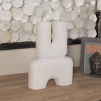 Deco 79 Ceramic Abstract Dual Opening U-Shaped Vase with Glossy Speckled Texture, 11" x 4" x 15", White - color: White