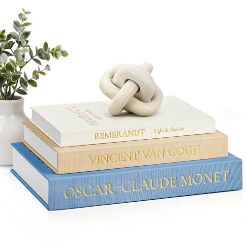 JARLINK Aesthetic Decorative Books, Set of 3 Linen Faux Books for Coffee Table, Bookshelf or Mantle Decor, Stylish Book Storage Boxes for Home Decor, Photo Organization, and Keepsake Storage, Blue - color: Blue-Beige-Apricot