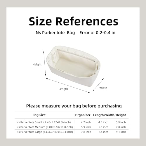 DGAZ Lightweight Purse Organizer Insert for The Row Ns Parker Tote S/M/L, Silk DupontPaper Inner Bag for Luxury Bag (Medium, Craie) - color: Craie, size: Medium