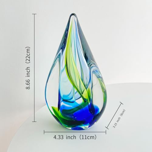 Yao Yuan Hand Blown Glass Sculpture Decor, Paperweight for Office Desk, Modern Glass Art Figurines Mediterranean Beach House Decor, Living Room Coffee Shelves Table Top Decoration - color: Green Blue