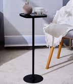Drink Table, Small Pedestal Side Table, Cocktail Martini Tables Drink Stand, Modern Square Tiny Accent End Table with Metal Base for Small Spaces Living Room Bedroom Office Bar (Black) - color: Black