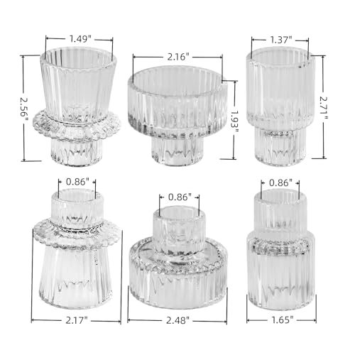 Taper Glass Candlestick Holders Tealight Candle Holders Votive Candle Stick Holder for Table Centerpieces Wedding Decor(6 Pcs, Clear)