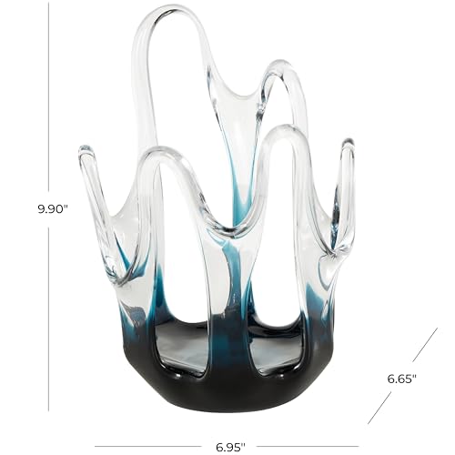 Deco 79 Glass Abstract Decorative Vase Ombre Centerpiece Vase with Wavy Oval Cutouts, Flower Vase for Home Decoration 7" x 7" x 10", Blue - color: Blue, size: 7" x 7" x 10"