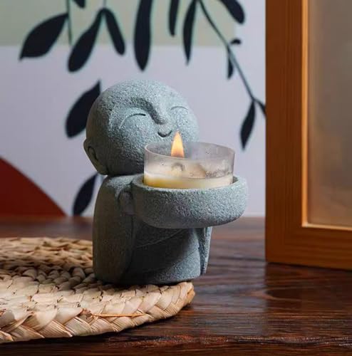livelyfish 3pcs Japanese Monk Statue Praying Zen Sandstone Buddha Statues Asian Garden Sculptures for Good Luck Feng Shui Home Decor, A - color: A