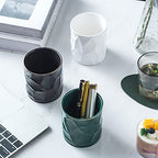 Ceramic Irregular Round Pen Holder For Desk Cute Stand Gold Line Aesthetic Pencil Cup Pot Desk Organizer for Men Women Makeup Brush Holder (Black) - color: Black